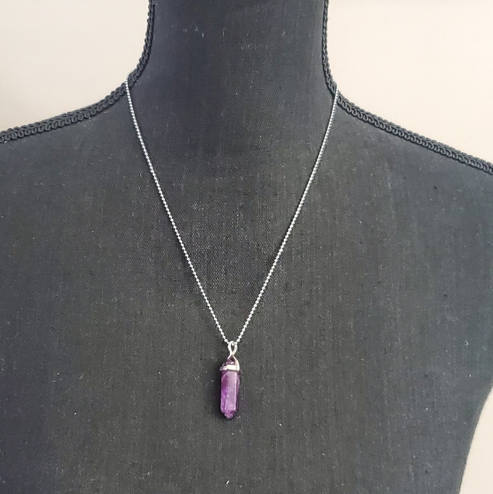 Natural Amethyst Crystal Pendant Healing Quartz Stone Point Necklace - Picture 5 of 16